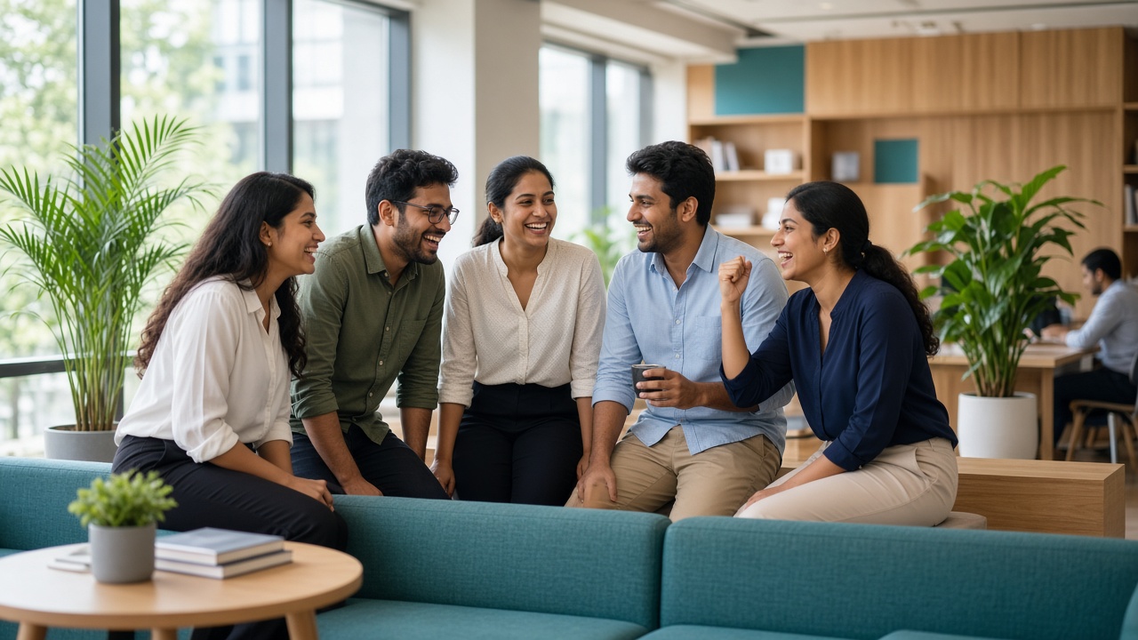 me-HR team collaborating in the office